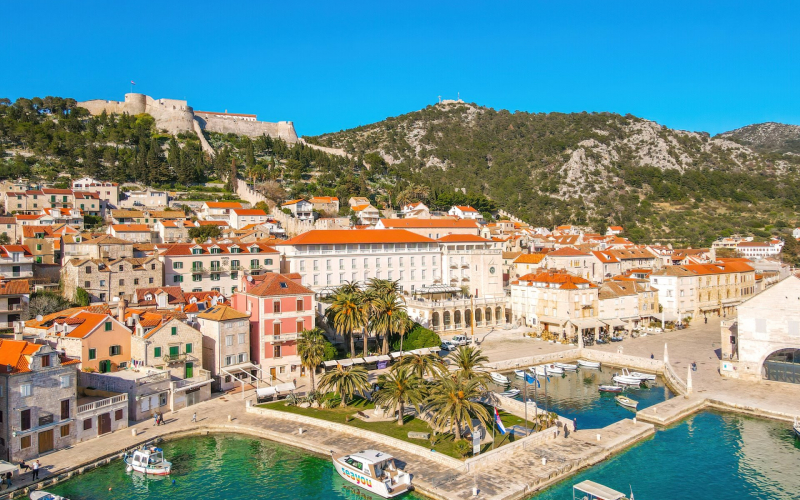 View of Hvar town and the fortress of Hvar